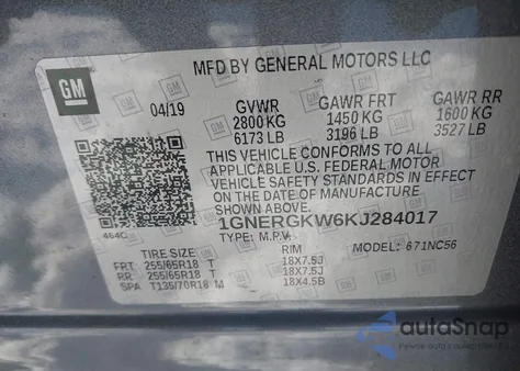 2019 Chevrolet Traverse 1Lt from USA, damaged, VIN 1GNERGKW6KJ284017
